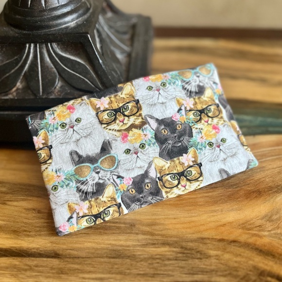 Cash Envelope/Receipt holder Fabric Handmade Wallet Kitty Cats with Glasses - Picture 4 of 4